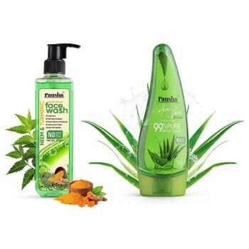Combo Pack of Rausha Anti-acne Facewash and Rausha 99% Pure Aloe Vera Gel For Face, Hair & Skin