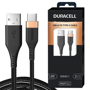 Duracell USB Type C, 3A Braided Sync & Quick Charging Cable, 3.9 Feet (1.2M)