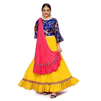 Fashion Dream Girl’s Taffeta Satin Traditional Digital Printed Readymade Lehenga Choli(Ylw)