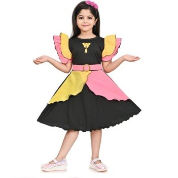 ULTRA TREND Girl's Rayon Blend Midi/Knee Length Short Sleeve Western Dress