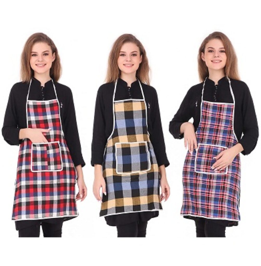 GLUN® Cotton Kitchen Multi Colour Apron with Front Pocket