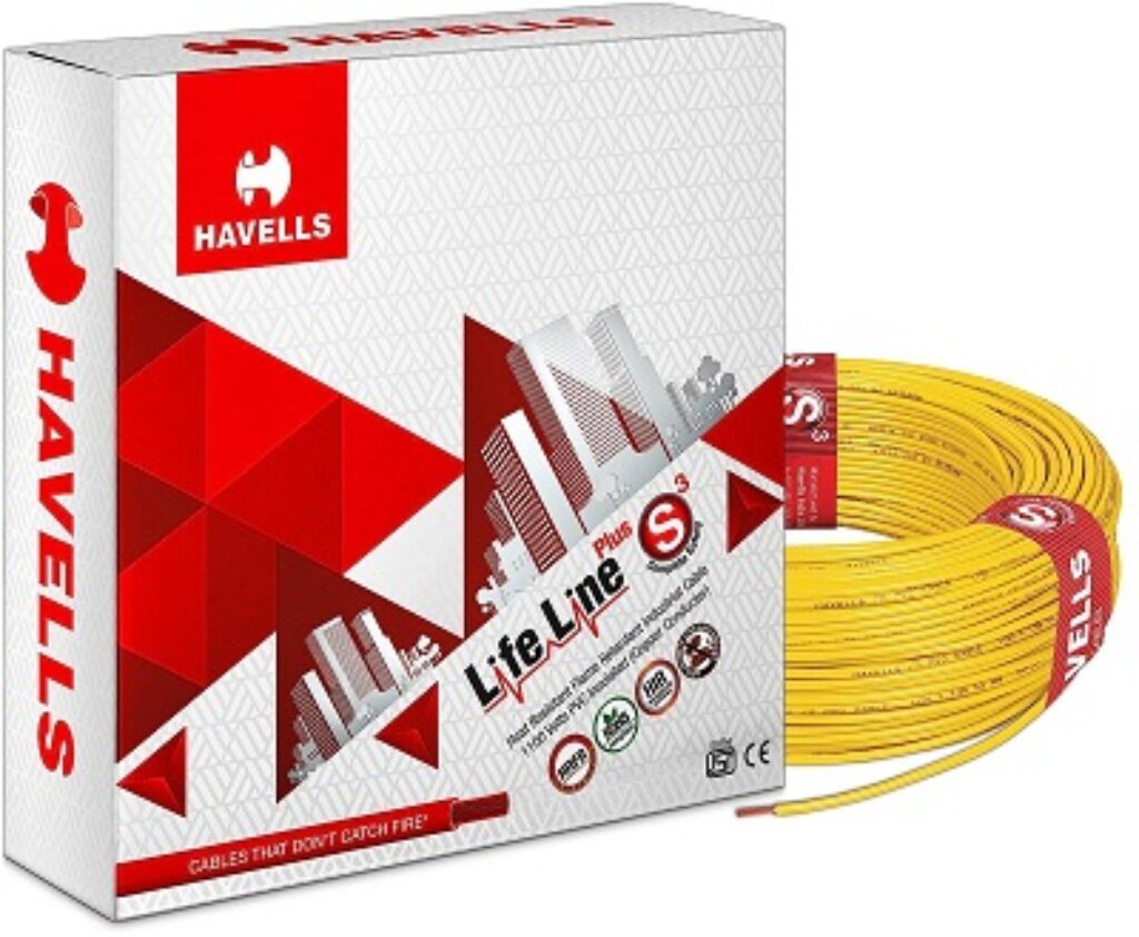 Havells Life Line Plus S3 1.5 sq mm PVC HRFR Cable (Yellow) (HAll-cbl-ylw)