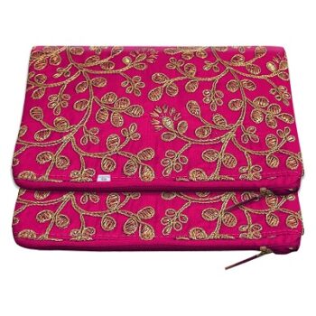 Heart Home Hand Purse|Embroidery Stylish Silk Small Wallet Purse with Back Side Zip, Pack of 2 (Pink)