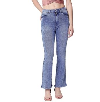 HIGH STAR Women Slim Fit High Rise Bootcut Stretchable Jeans(Blue-1, 32)