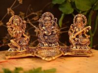 Collectible India Lakshmi Ganesha Saraswati with Diya Diwali Statue Idol