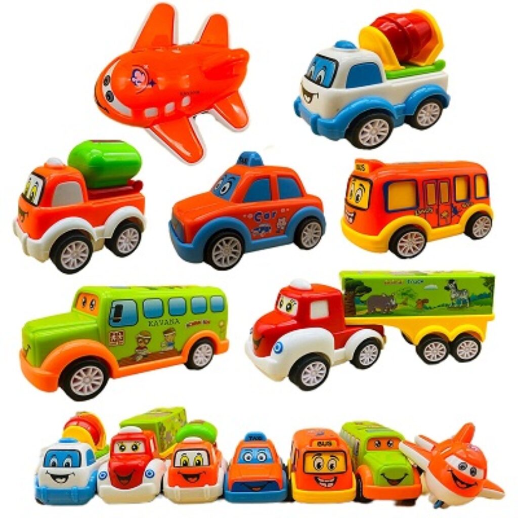 KAVANA Non Toxic Unbreakable Automobile Car Toy Set, Pull Back Car Truck Toy Aeroplane Set for Kids Boy and Girl, Pack of 7, Multicolor