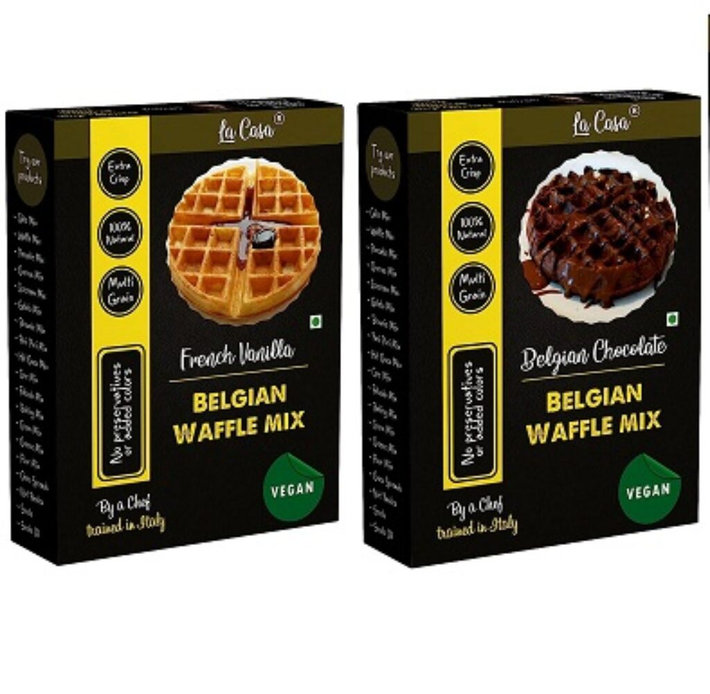 La Casa French Vanilla + Chocolate Belgian Waffle Mix | Combo Pack of 2 | Pancake Mix | Multigrain | Vegan | Extra Crisp | 800g |