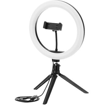 Amazon Basics LED Ring Light (10-inch) with Mini Stand, Hot Shoe Adapter and 3 Temperature Modes for YouTube, Photo-Shoot, Vlogging & More