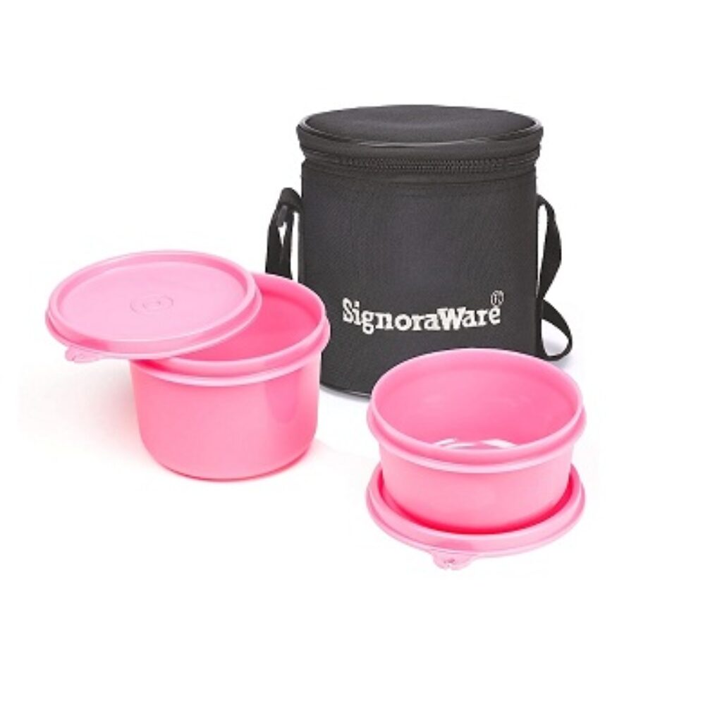 Signoraware Executive Small Lunch Box with Bag, 15cm, Pink