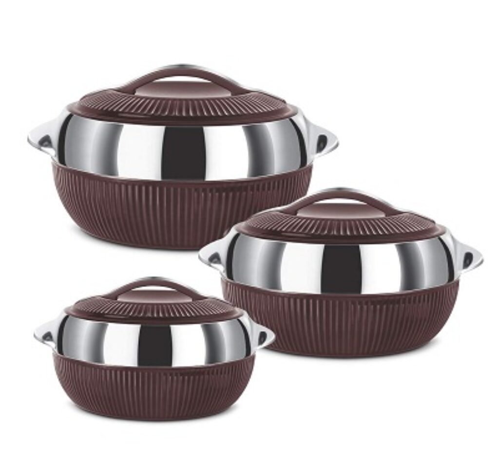 Milton Fiesta Insulated Casserole (Brown, Set of 3, Inner Stainless Steel)