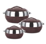 Milton Fiesta Insulated Casserole (Brown, Set of 3, Inner Stainless Steel)