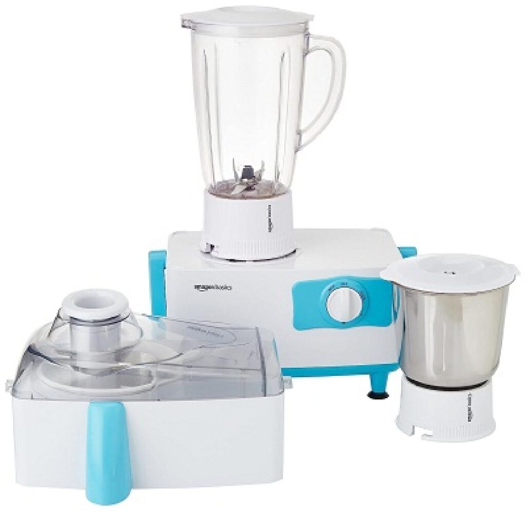 Amazon Basics 500W Juicer Mixer Grinder with 2 Jars, White and Blue