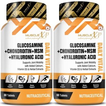 MuscleXP Glucosamine + Chondroitin + MSM + Hyaluronic Acid Daily Vital, For Joint Mobility With Added Calcium, Vitamin D3 & Herbal Extracts, 60 Tablets...