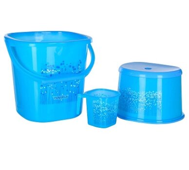 Nayasa Funk Plastic Square Deluxe Bathroom Set Bucket