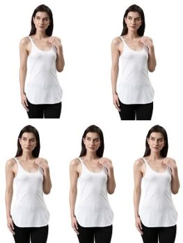 DIXCY SLIMZ Solid Scoop Neck Sleeveless Slim Fit White Camisole for Women