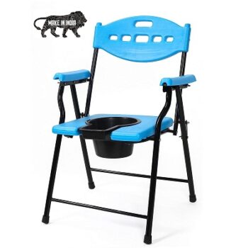 PHYSIQO Folding Elderly Disabled Man And Pregnant Woman Stainless Steel Shower And Bathing Room Mobile Commode Chair With Toilet Seat Comfortable Safe...