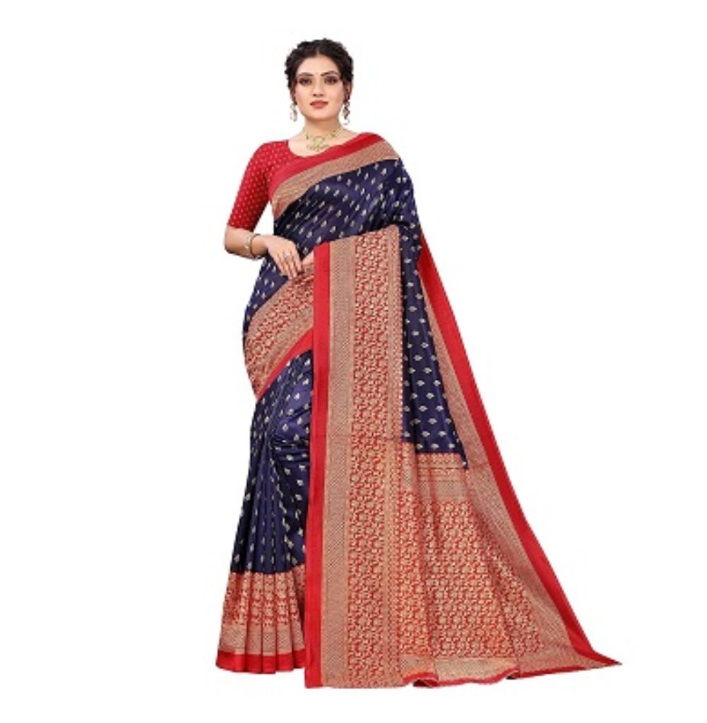 PISARA Women's Art Silk Printed Saree With Unstitched Blouse Piece