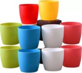 Plastic Cool Pot 5 INCHES(6 Pcs)| Garden Planters forHome| Plant Container Set| Drip Trays Pots| Plastic Pots with Saucers, Multic colorus