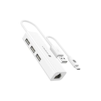 Portronics Mport 60 USB C to Ethernet Adapter (4-in-1), Multiport Hub with 3-Port 480 Mbps USB 2.0 and 100 Mbps Ethernet LAN RJ45 (White)