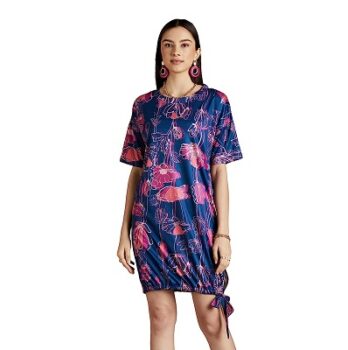 RIVER by Narendra Kumar Premium Designer Women's Floral Print T-Shirt Dress