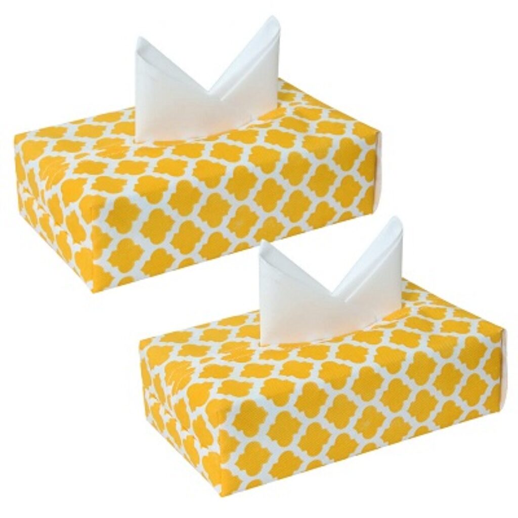 PrettyKrafts Tissue Paper Box Cover Rectangular Shape Napkin Holder use for car,Home and Office, (Pack of 2), Qtr Yellow