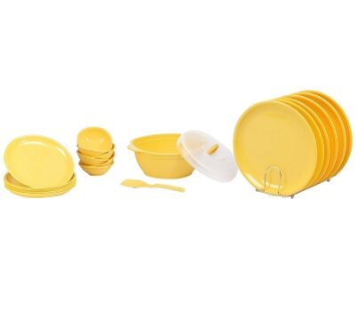 Signoraware Round Plastic Dinner Set, 21 Pieces, Lemon Yellow