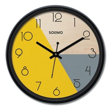 Amazon Brand - Solimo 12-inch Plastic & Glass Wall Clock - Pie (Silent Movement), Black.