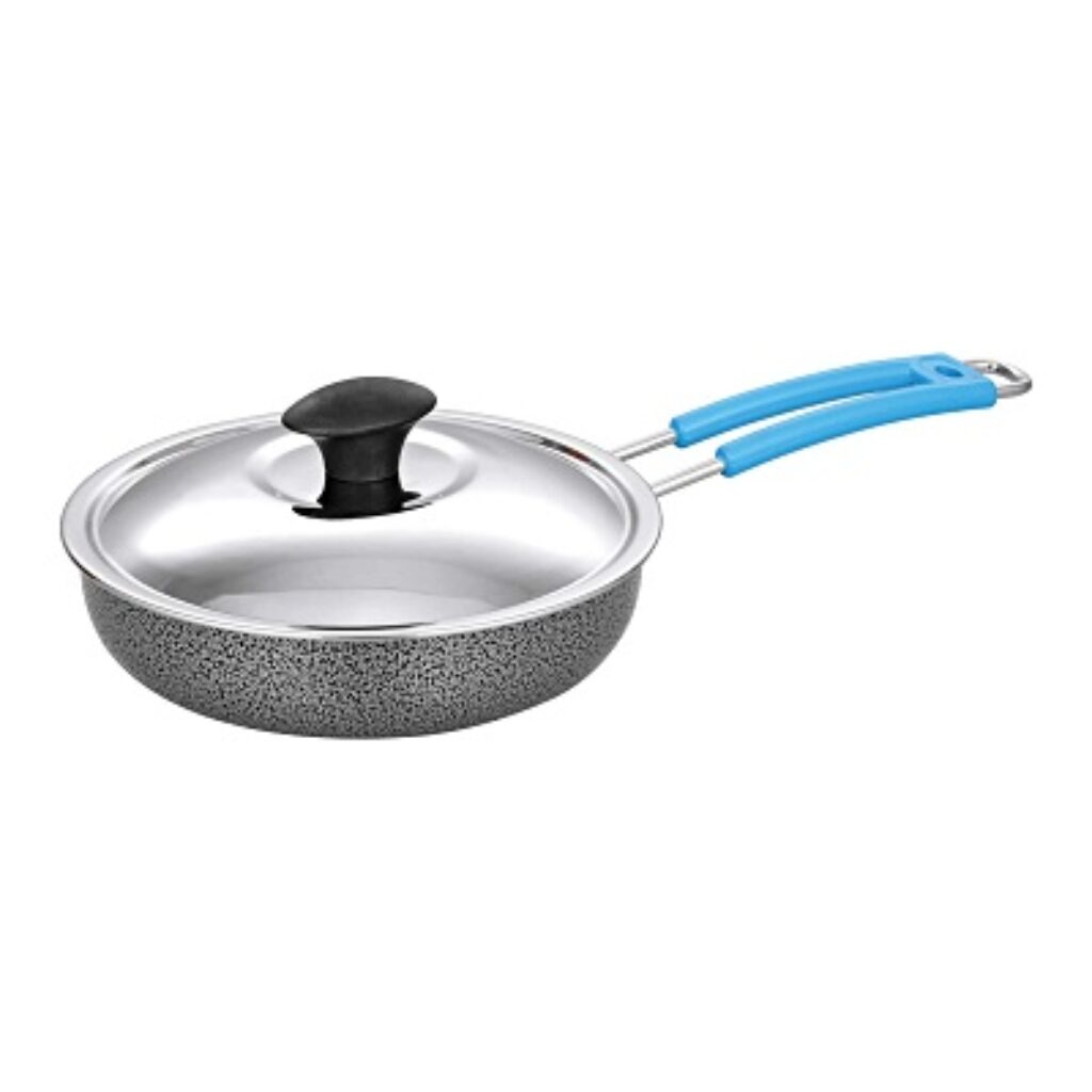 Sorabh DFPC 4 Lid Stainless Steel Deep Fry Pan (ALM CC) Plain with Lid Thickness 2.30mm with Dia-23cm