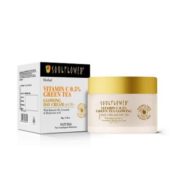 Soulflower Sun Protect SPF 30+ Face Vitamin C Hyaluronic Acid Glowing Skin Day Cream for Men and Women - 50gm