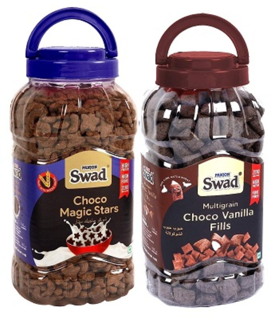 Swad Choco Magic Stars & Choco Vanilla Fills (Multigrain Multigrain Choco Moon Star kids snack Cereal) 2 Jars, 695 g