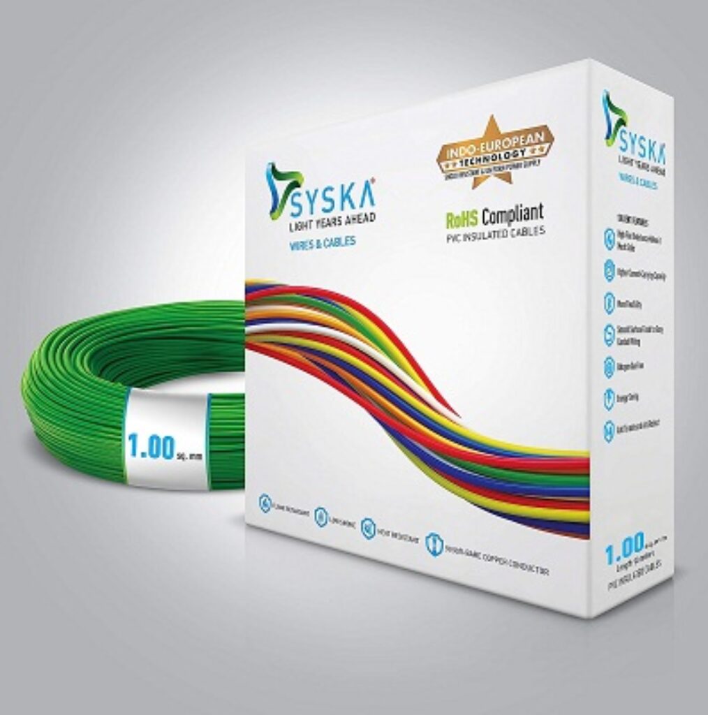 SYSKA PVC WFGN511003 FR-1 sq mm Cables (90 m, green)