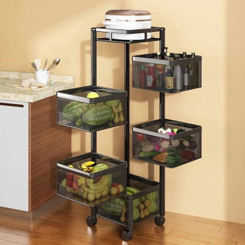 TEX-RO Kitchen Trolley with Wheels, Kitchen Organizer Items and Storage Solutions for Squre Kitchen Organizer and Kitchen Accessories Items (Black,Layer 5)