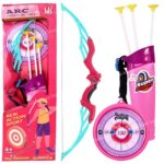 Toyshine Plastic Archer Bow and Arrow Set with Quiver and 3 Suction Arrows and Target (Pink, Big Size)