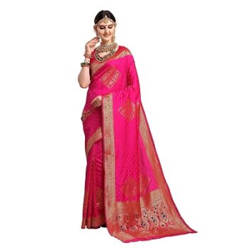 EthnicJunction Women's Silk Blend Woven Saree With Blouse Piece