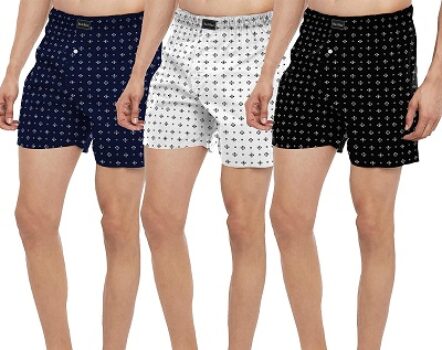 Alenza�s Mens Pure Cotton Boxer Shorts in Different Color (Black White Blue) (Pack of 1)