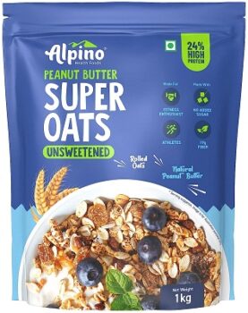 ALPINO High Protein Super Rolled Oats Unsweetened 1kg - Rolled Oats & Natural Peanut Butter – 24g Protein, No Added Sugar & Salt, non-GMO,...