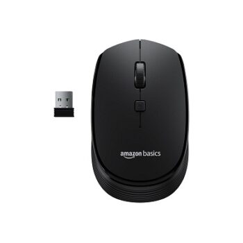 (Renewed) AmazonBasics Wireless Optical Mouse with 2.4GHz, USB Nano Dongle, Optical Orientation, Click Wheel, Adjustable DPI