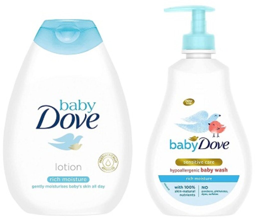 Baby Dove Rich Moisture Nourishing Baby Lotion, 400ml & Rich Moisture Hair to Toe Baby Wash, 400 ml Combo