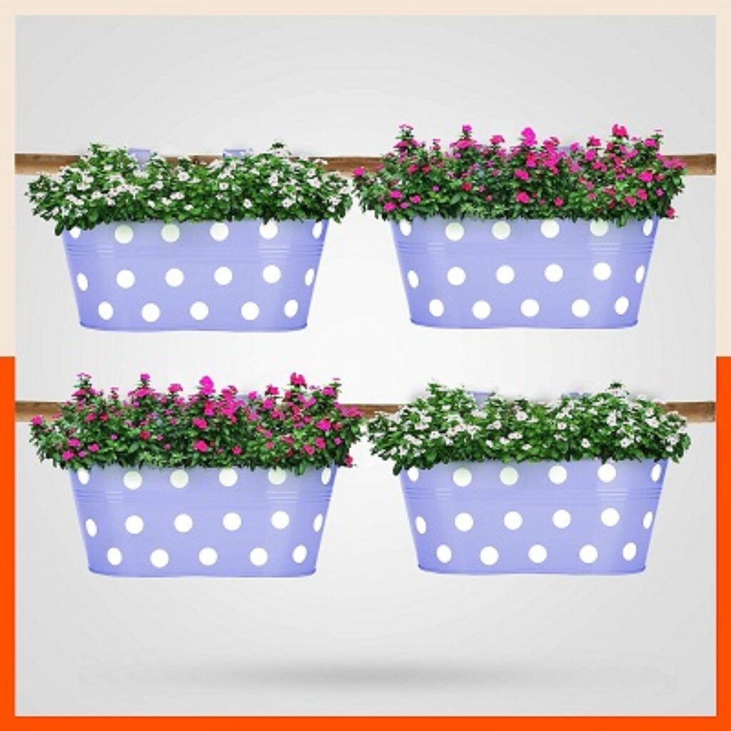 Bathla Patio ARA Hanging Metal Pot Holders / Planters for Balcony / Garden |Corrosion Resistant with Detachable Double Hooks | Lavender - Set of 4, Standard...