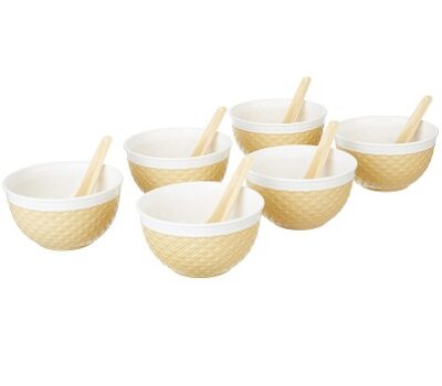Amazon Brand - Solimo Soup Set with Box, 12 Pieces Bowl, Beige, Plastic