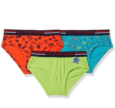 U.S. POLO ASSN. Boys Printed Cotton Mid Rise Briefs - Pack of 3
