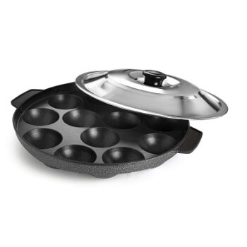 Cello Non-Stick 12 Cavity Appam Patra Kan with Stainless Steel Lid