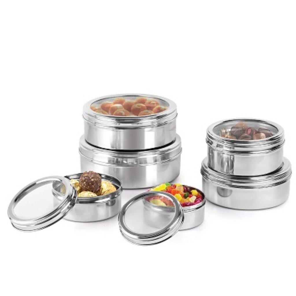Cello Stainless Steel Flat Round Containers