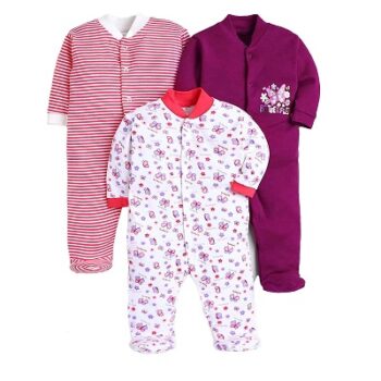 EIO 100% Cotton Rompers Sleepsuits Jumpsuit Night Suits for Newborn Baby Boys & Girls Pack of 3