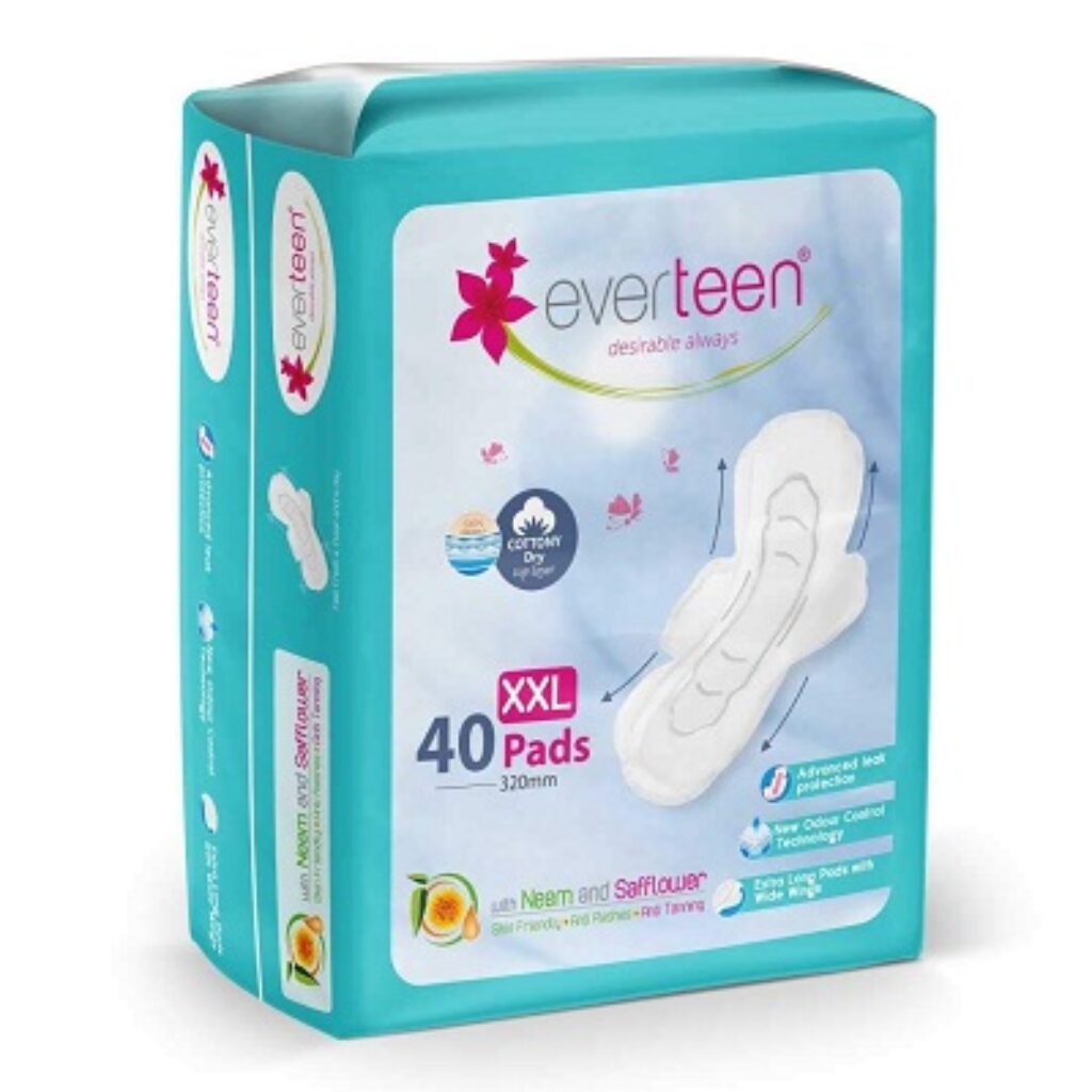 everteen XXL Dry Neem-Safflower Sanitary Pads for Women - 40 Pads, Rash Free, Anti Tan