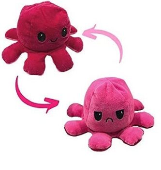 Fusked Emotional Sad and Happy Reversible Moody Octopus Mini Plush Side Changing Stuffed Toy Mini Cute Baby Reversible Octopus Plush Super Soft Toys Pink..