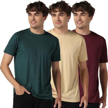 INKKR Men's Solid Round Neck Polyester Multicolor T-Shirt