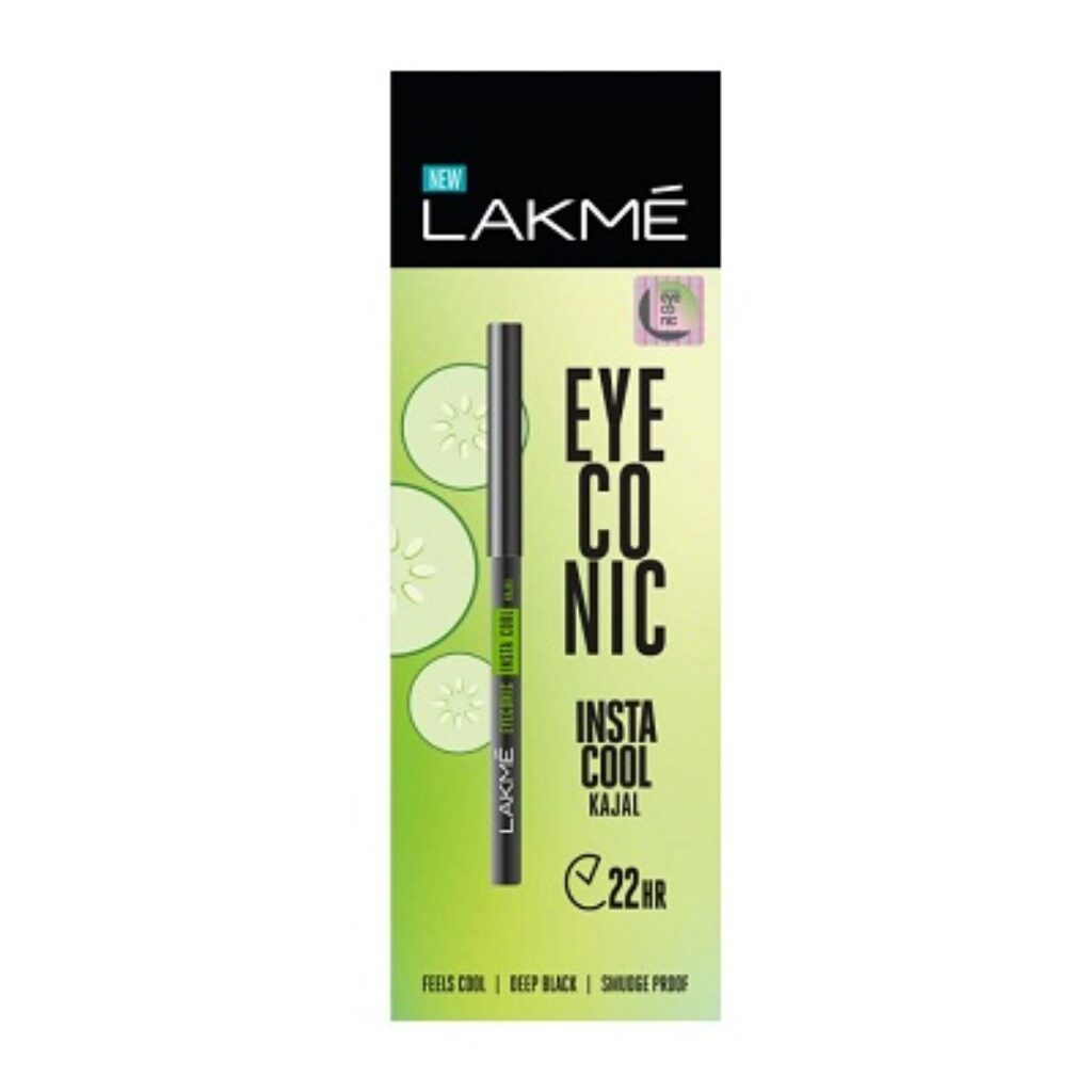 LAKMÉ Eyeconic Insta Cool Kajal, Black, Cooling Kohl Liner with Cucumber, Twist Up Pencil - Waterproof