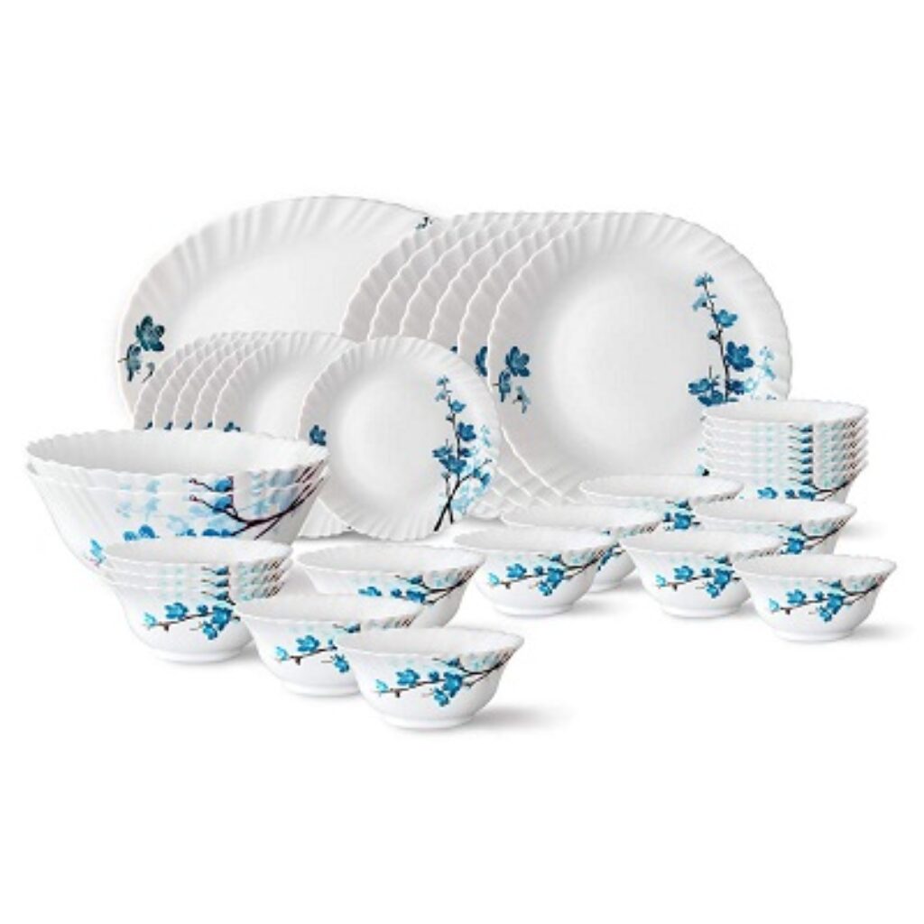 Larah By Borosil Mimosa Opalware Dinner Set, 33-Pieces, White