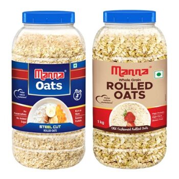 Manna Oats Combo Pack of 2 | Instant Oats 1kg & Rolled Oats 1kg